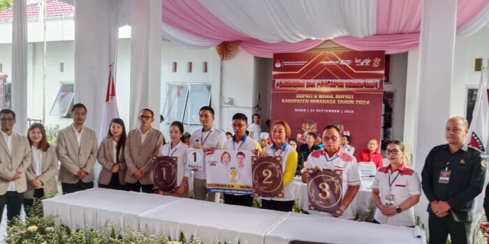 KPU Minahasa Gelar Pengundian Nomor Urut Paslon Pilbub Minahasa: SUPER 1, YLM-DK 2, RD-VASUNG 3