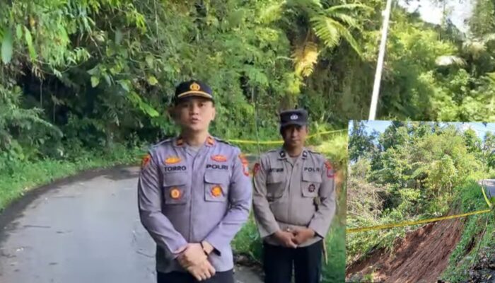 Longsor Ancam Pengguna Jalan, Polsek Tompasobaru Tinjau Lokasi dan Pasang Garis Polisi